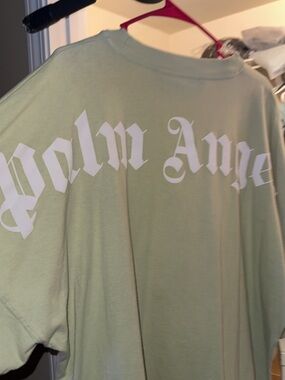 Palm Angels Oversized Neck Logo T-Shirt in Sage Green size L